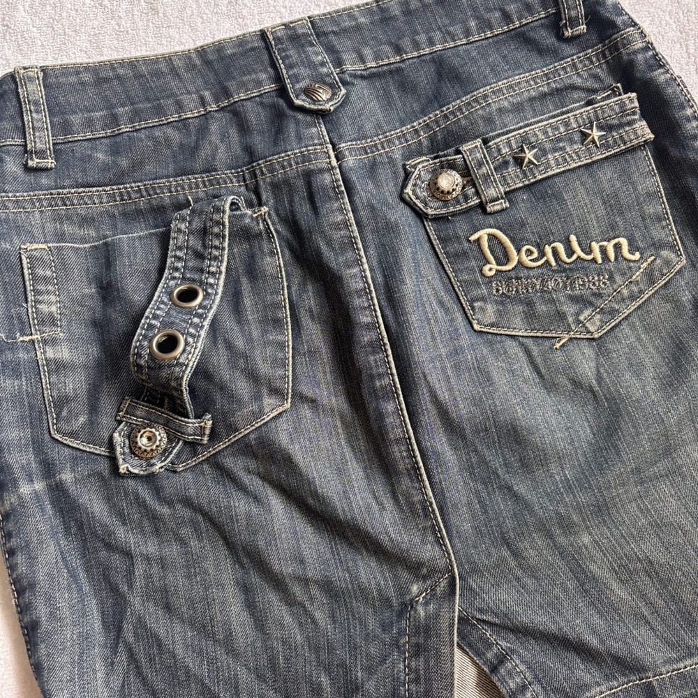 ZSY Jeans Vogue Cowboy Series Denim Mini Skirt Dark Wash Y2K Star Studded 26